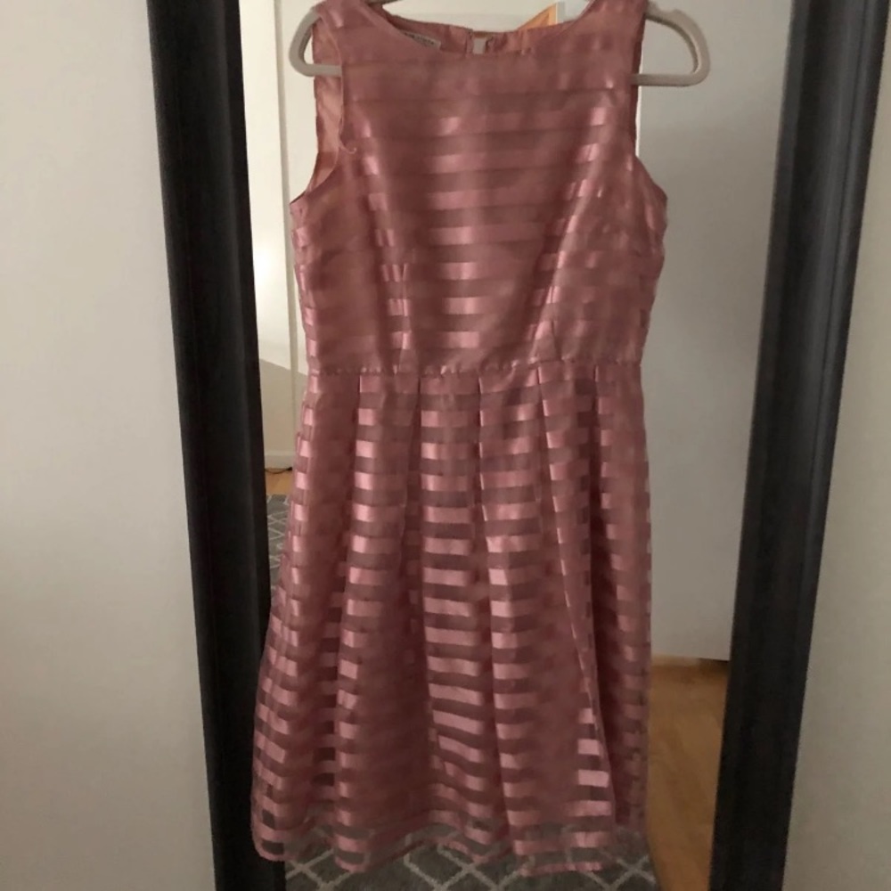 A line stripped pink dress worn